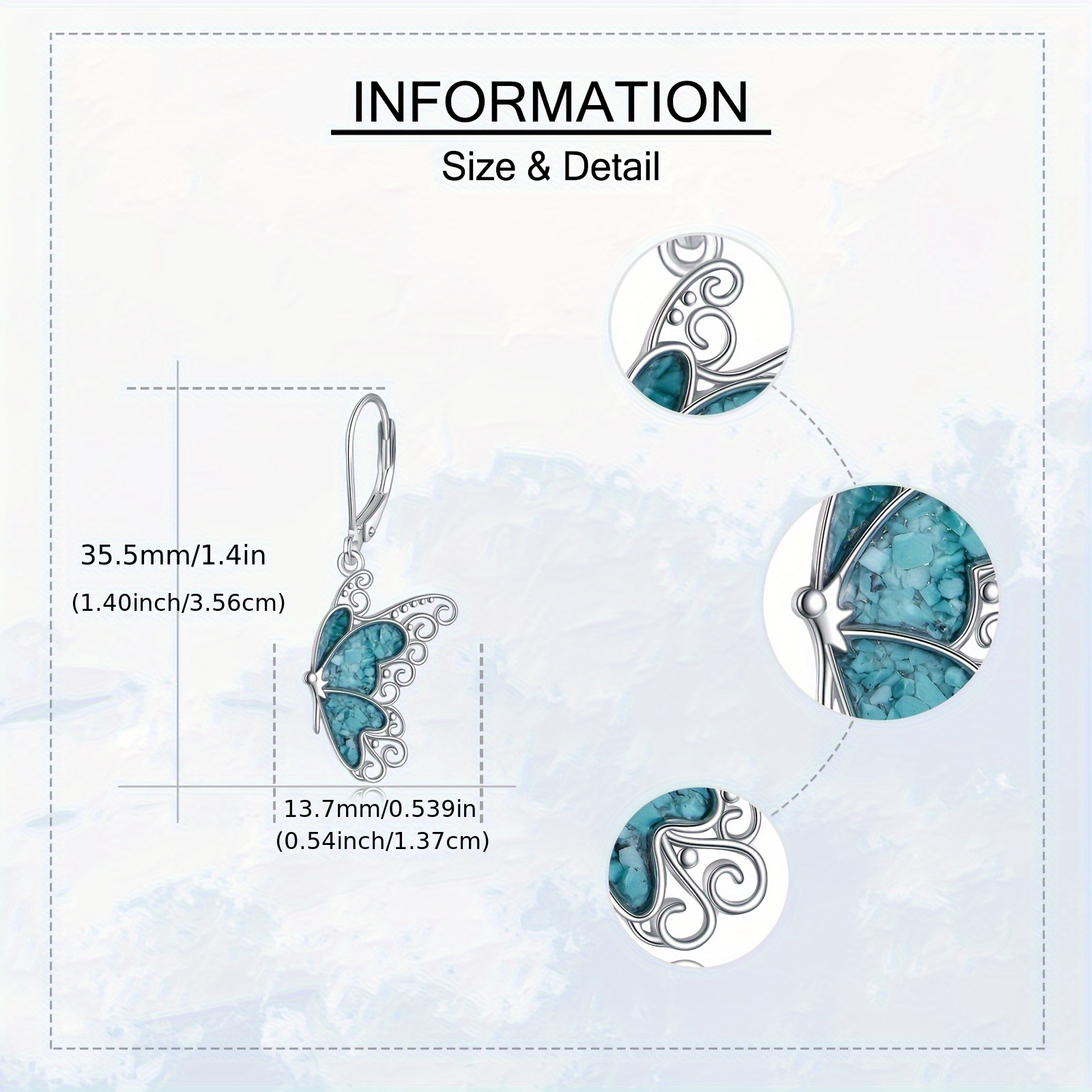 Women's 925 Sterling Silver Turquoise Butterfly Leverback Earrings